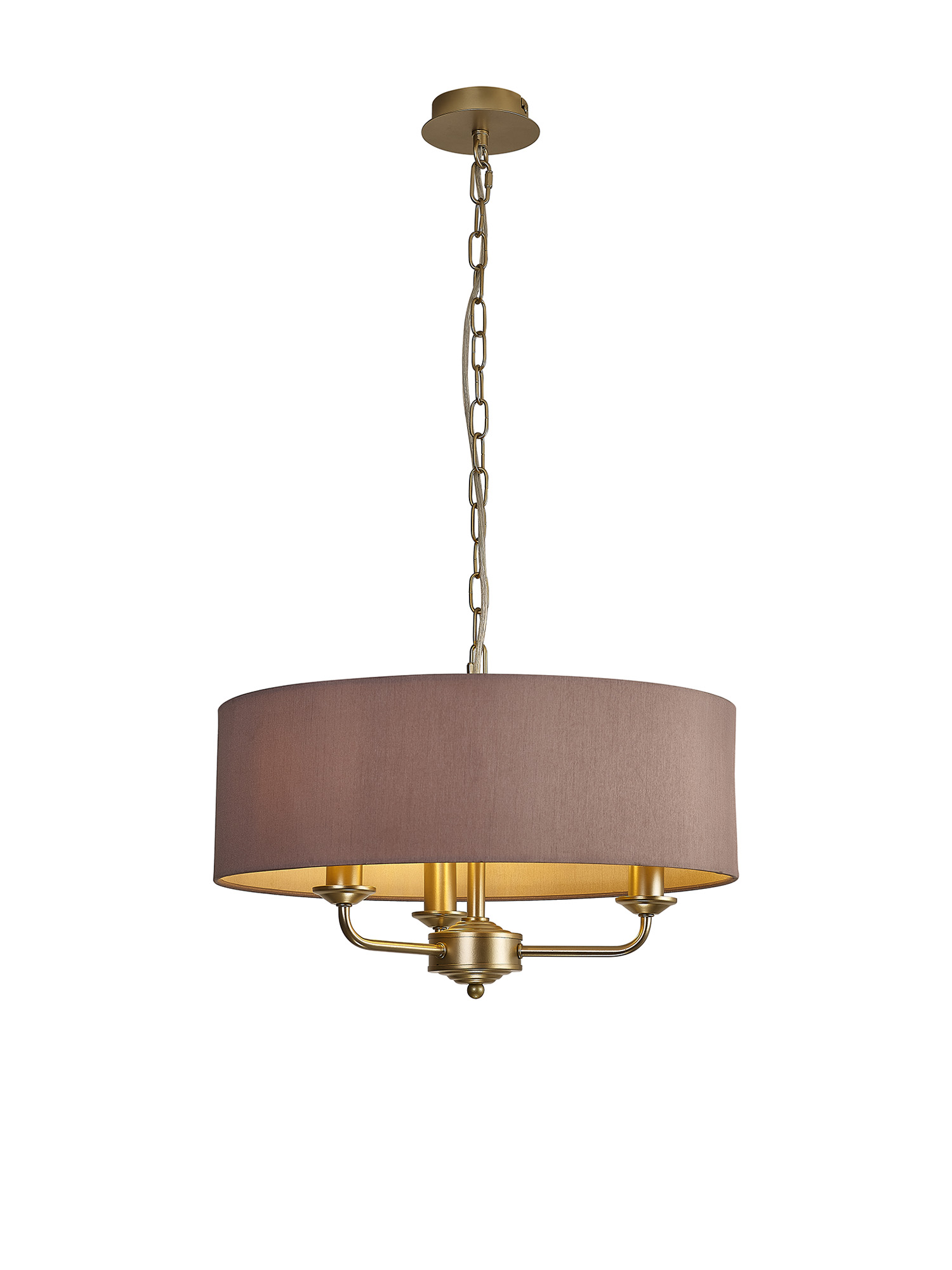 DK0956  Banyan 45cm 3 Light Pendant Champagne Gold, Taupe/Halo Gold